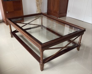 Mesa de Centro de Madera y Doble Cristal