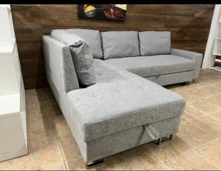 Sofá chaise longue cama con arcón gris tela MODELO FEBE!!envíos rápidos