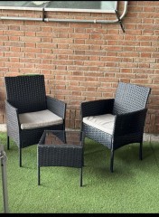 Conjunto exterior negro mesa + dos sofás individuales!!pago contra reembolso